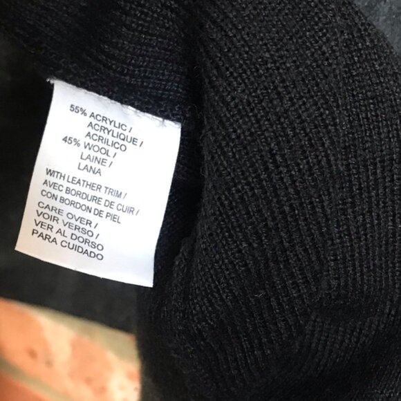 Anne Klein Vintage Y2K Wool Leather Cardigan Sweater Jacket Top Soft Black XL - Picture 12 of 16